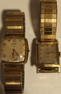 ElginDe Luxe Herren Armbanduhr Handaufzug Analog rechteckig gold weiße Sek. lese