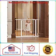 Safety Baby Gate, Adjustable 29.5-44.1 Wide, White Pressure Mounted No Drilling