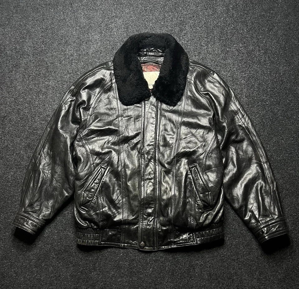 London Fog Black Bomber Orignal Leather VTG Removable lining Jacket men Size XL - Image 2 of 4