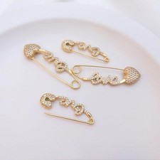 1PC 18K Gold Plated 44mm Brooch Clip Pin Findings, CZ Pave Safety Pins GJY17