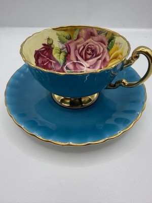 Aynsley Cabbage Rose Teetasse Untertasse vergoldet innen 50er Jahre England