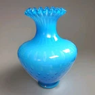 Fenton Rare Blue Dot Optic Vase 11.5 inch tall  Ruffle Top Crimped 1970's