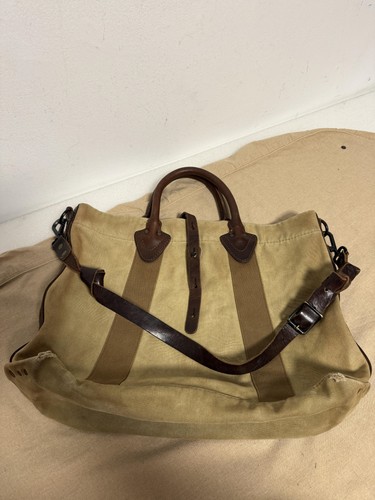 RRL & Co Ralph Lauren Canvas Leather Tote Shoulder Bag Khaki Brown Weekender