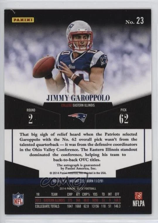 2014 Panini Elite Rookie Auto Jimmy Garoppolo #23 Auto RC - Image 2 of 2