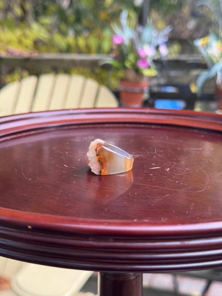 Anillo Geoda Piedra Cruda Cuarzo Ágata, Anillo Grande Grueso Cristal Talla 7.5 Foto 2 de 4