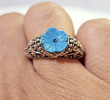 925 Sterling Silver Ring Sz 8 Blue Howlite/Turquoise Flower Southwest Style-READ