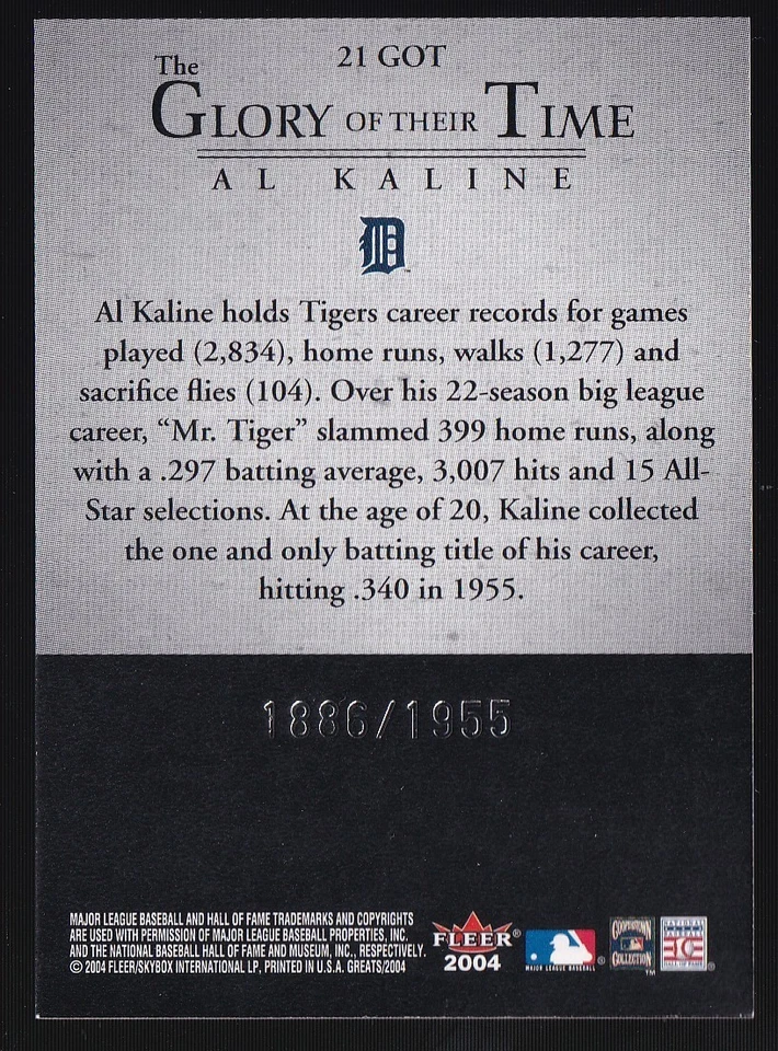 2004 Greats of the Game Glory of Their Time Al Kaline #21 /1955 - Image 2 of 2