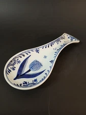 Delft Blauw Spoonrest Tulip 8.5" Bosman White And Blue Handpainted Holland