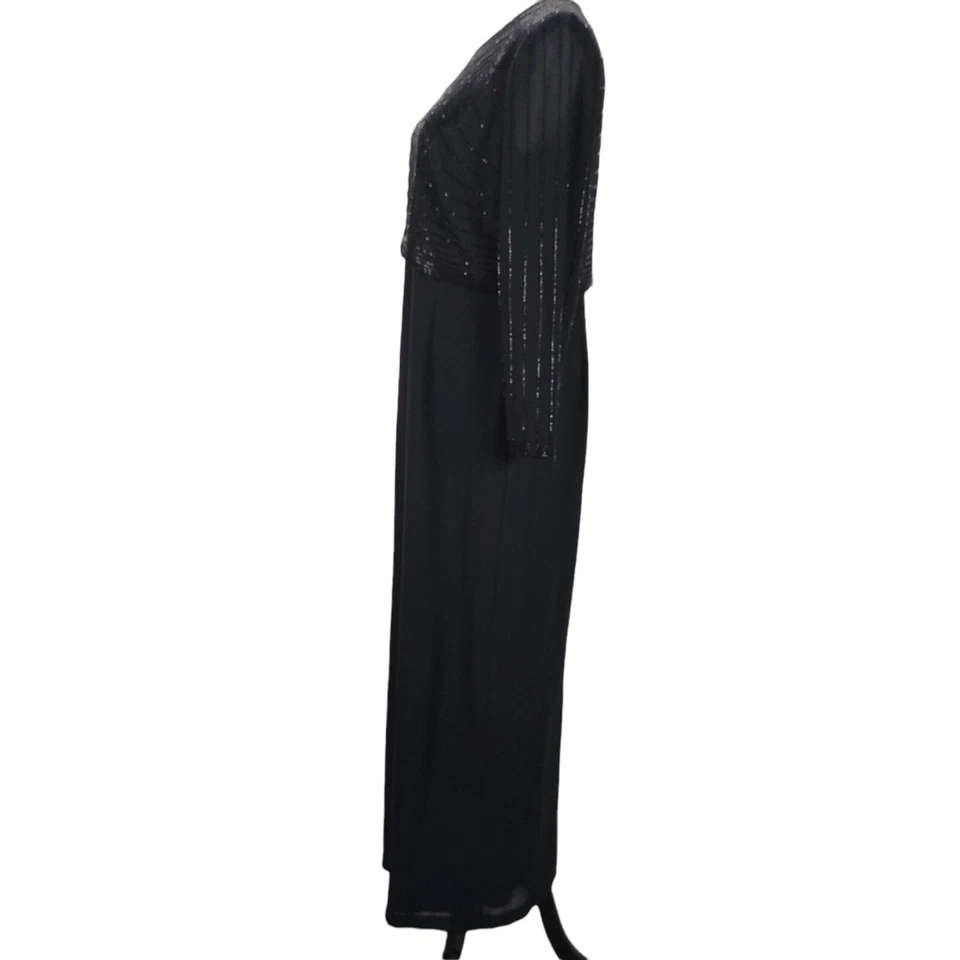 Vestido Formal Modesto Con Cuentas Vintage Talla 12 Negro Manga Larga Espalda Abertura Superposición Foto 2 de 4