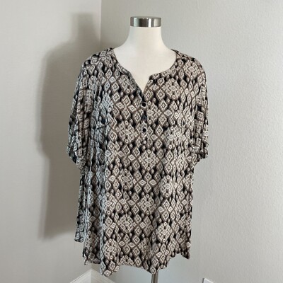 NEW Croft & Barrow Womens Plus 3X Geometric Blouse Short Sleeve Shirt Top