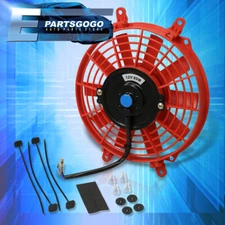 1x 9" Inch 12V Electric Slim Push Pull Radiator Cooling Fan Red + Mounting Kit
