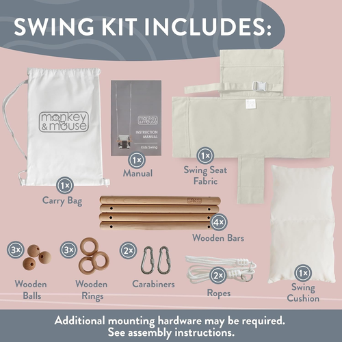 Kids Swing Seat, Canvas and Wood Swing Seat, Infants to Teens Swing for Safe and - Picture 3 of 9