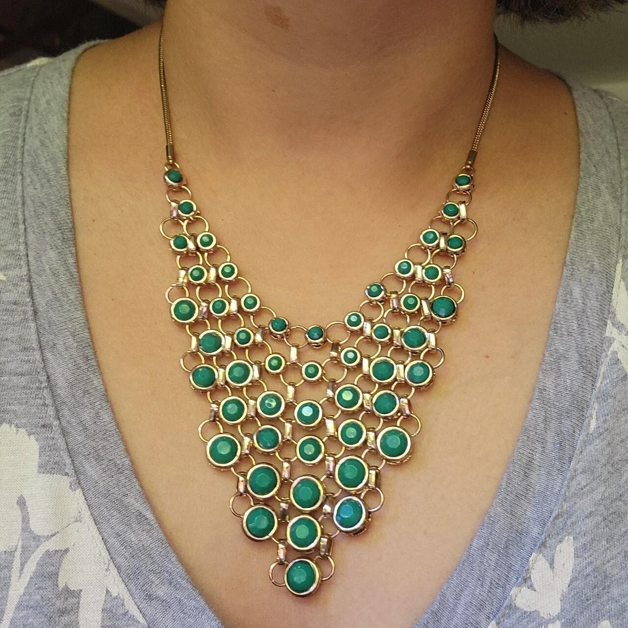 Classic Green Gemstone Bib Statement Necklace - image 3
