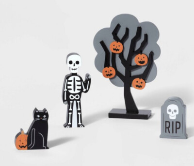 2023 Hyde & Eek Mini Mantle Decor - 4pc Cat Tree Skeleton Halloween