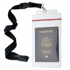 2 Pack Clear Waterproof Passport Holders with Premium Lanyards by Specialist ID