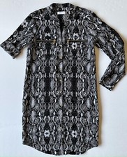 Calvin Klein Shirt Dress Women Size 2 Pencil V Neck Button Down Snake Print EUC