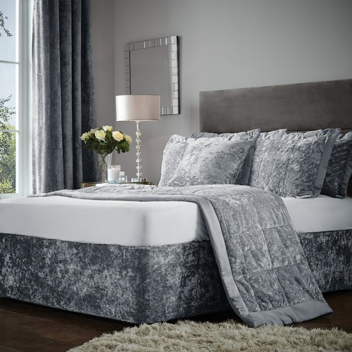 Catherine Lansfield Luxury Crushed Velvet Duvet Cover Bedroom Collection Silver - Picture 61 of 68