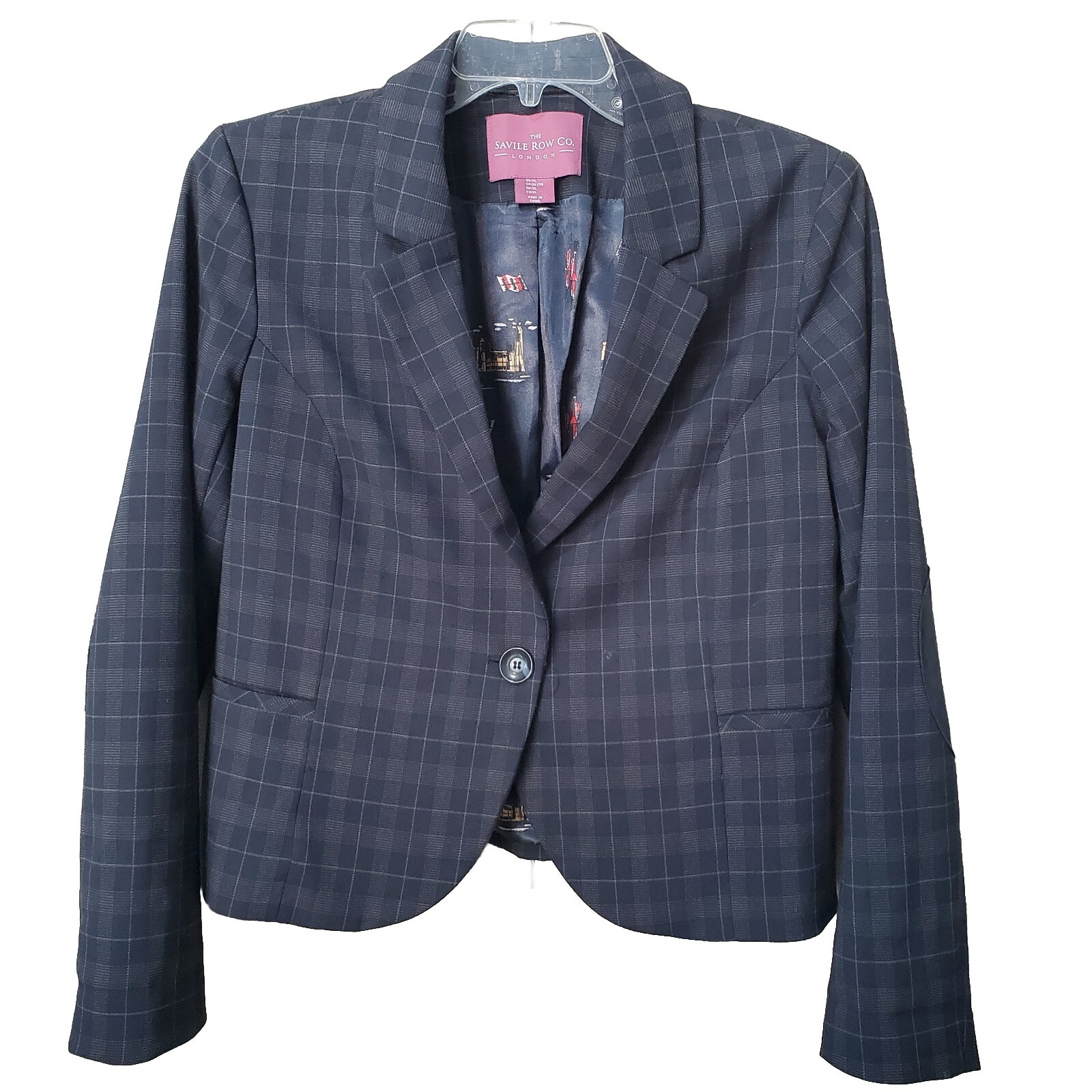 FILA Blazer donna a quadri The Savile Row Co. London taglia XL toppe gomito preppy