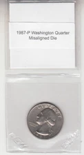 1987-P Philadelphia Washington Quarter Misaligned Die Variety Error Off Center