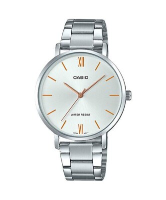 Casio LTP-VT01D-7B Women's Minimalistic Stainless Steel Silver Dial Brown Watch