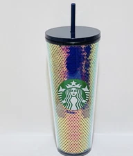 Starbucks Sequin Iridescent Tumbler Dark Venti 24oz Cold Cup NWT