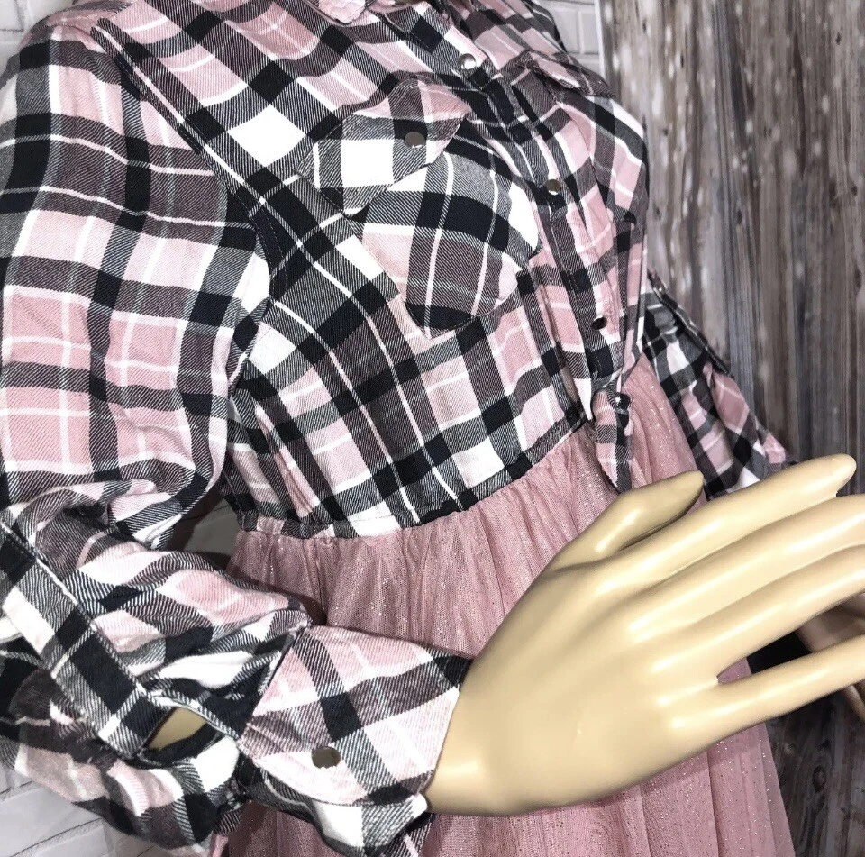 Justice Girls Flannel With Sparkly Twirl Toile Skirt Youth Size 14/16 Fun Cute B - Image 2 of 4