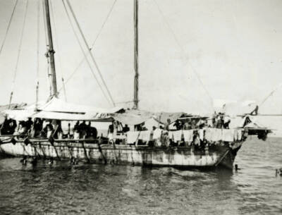 Pearling boat at the Bahrain pearling banks Bahrain circa 1926 Old Photo