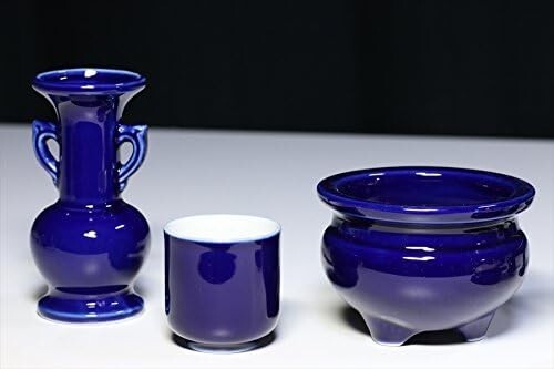Set altare buddista giapponese Yamako lapislazzuli vaso blu portacandele incenso - Foto 5 di 7
