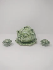 Holland Mold 1966 Covered Cabbage/Lettuce Bowl, Plate Salt and Pepper Shakers