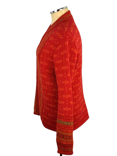 Nomadic Traders Sweater Womens Small Red Knit Full Zip Cardigan Y2K Ramie Cotton - Picture 3 of 7