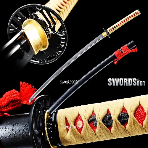 Leather Ito Japanese Samurai Sword Katana 1095 Carbon Steel Blade Iron Tsuba