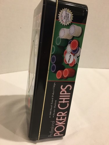 Cardinal Professional 100 Dual-Toned Poker Chips in Metal Tin with Dealer Button - Picture 6 of 10