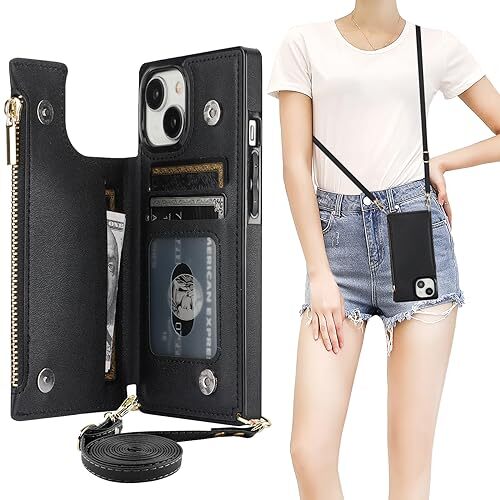 Crossbody Wallet Case für iPhone 15 mit RFID Blocking Card Slot Holder, Schwarz - Bild 2 von 7