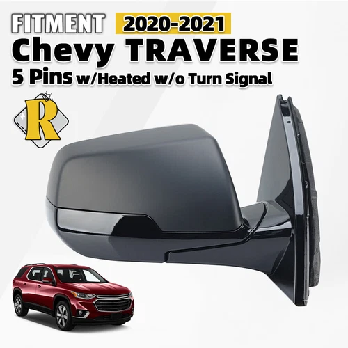 Right Side View Mirror For 2020-2021 Chevy Traverse w/Heated w/o Signal 5 Pin RH