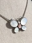 Abalone Sterling Silver Butterfly. Vintage. On Sterling Silver Chain 18 Inches.