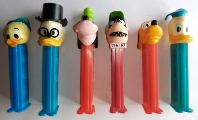 6 PEZ SPENDER-DISPENSER DAGOBERT-DONALD-TRICK-PANZERKNACKER-GOOFY-PLUTO (DISNEY)