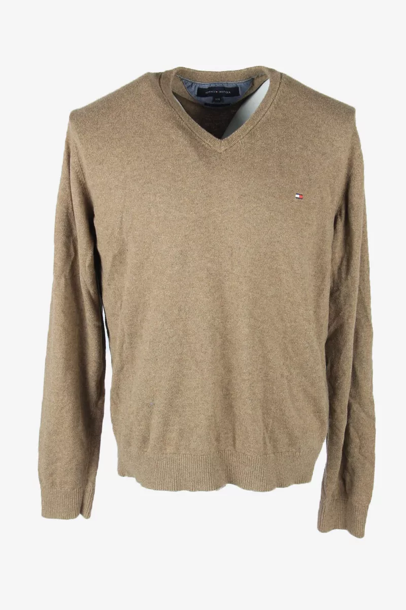 Tommy Hilfiger Plain Sweater Vintage V Neck Jumper 90s Brown Size