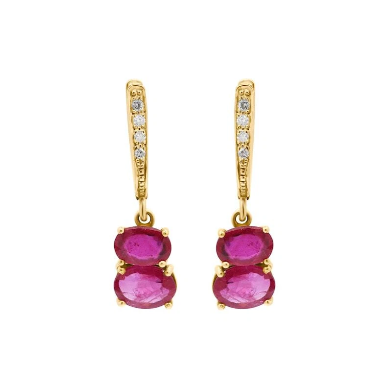 1 Ct Ruby & Natural Diamond Prong Earrings 14K Solid Yellow Gold - Image 2 of 4