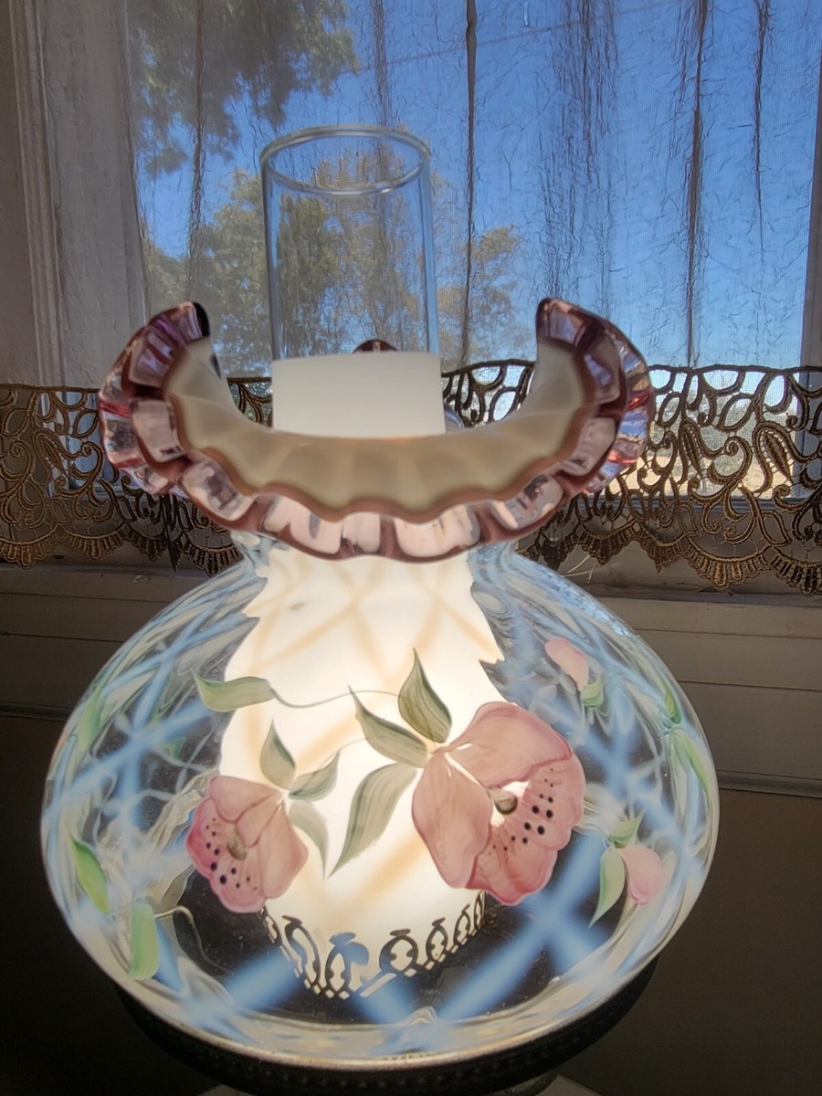 FENTON GLASS OPAL DIAMOND OPTIC TRELLIS PINK CREST LAMP HP FENTON GLASS OPAL DIAMOND OPTIC TRELLIS PINK CREST LAMP HP