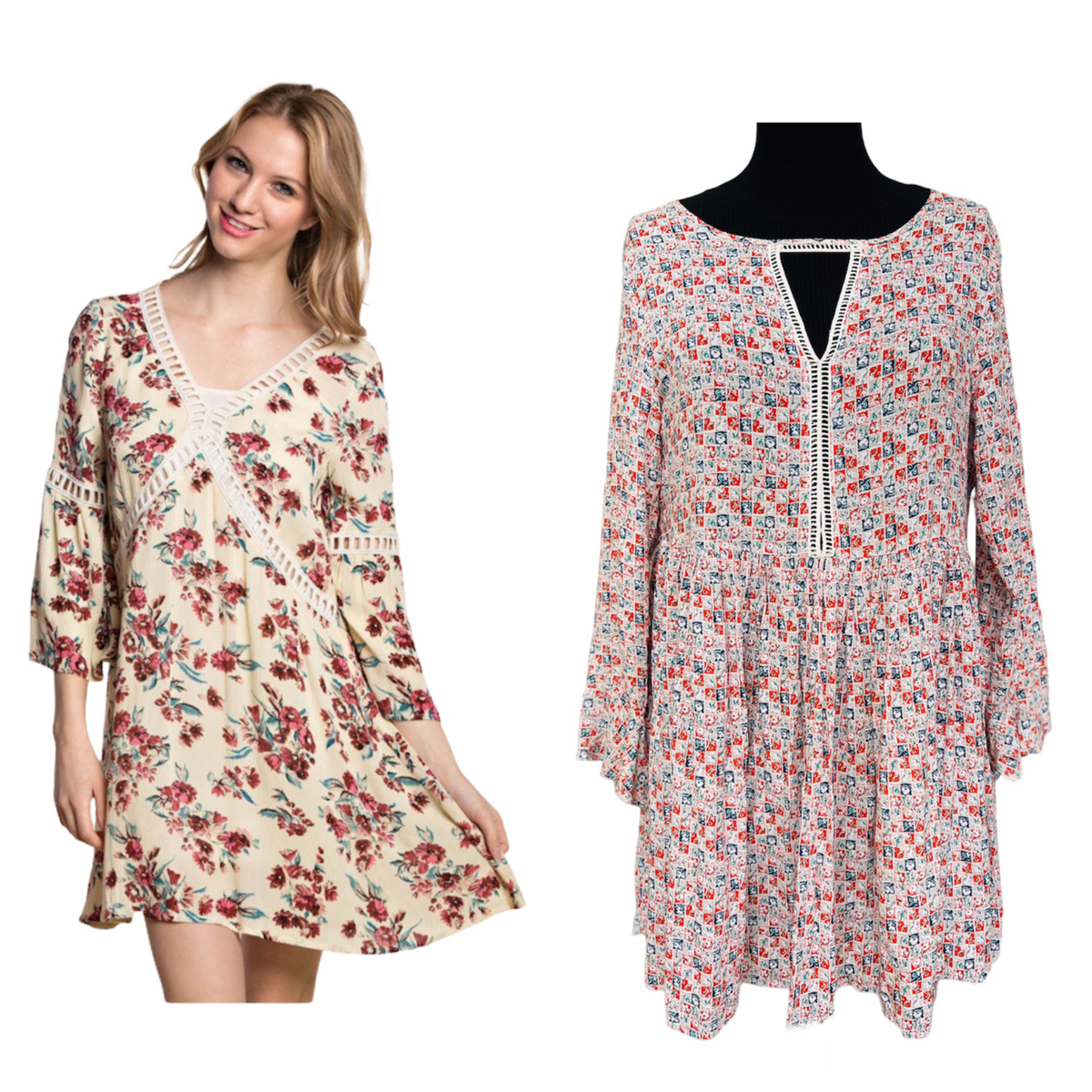 Kori America Long Bell Sleeve Ladder Lace Dress M women's cow girls dress Kori America Long Bell Sleeve Ladder Lace Dress M women's cow girls dress