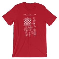 Chess Patent T-Shirt. Chess Board Tee 100% Soft Cotton on Black White Red Gray