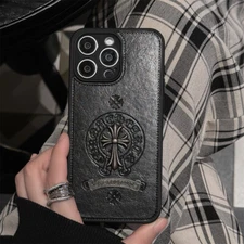 For iPhone 16 15 14 13 Pro Max Fashion Cross Pattern Shockproof PU Leather Case