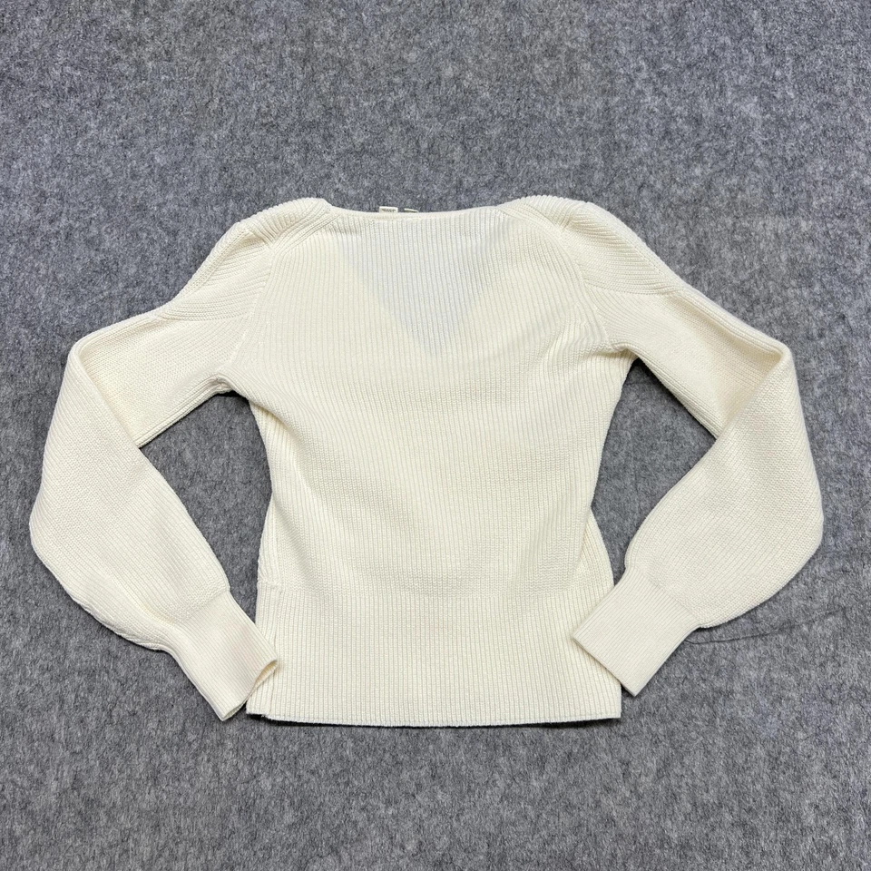 Suéter Moth Mujer Pequeño Crema Acanalado Envolvente Pullover Manga Larga Balletcore Foto 2 de 4