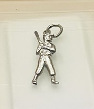 .925 Sterling Silver Vintage Baseball Player Charm Pendant Detail Made 1.5g
