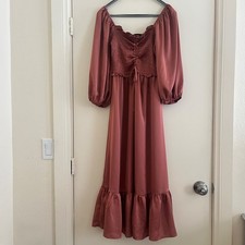 Ren Faire Milkmaid Maxi Dress M Rustic Boho Cottage Smocked Puff Sleeve Romantic