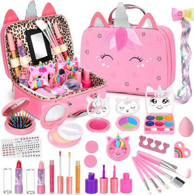 Kids Washable Makeup Girl Toys - Real Makeup Kit Kid Make up Set for Toddlers Ch