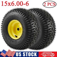 2 Pack 15x6.00-6 Lawn Mower Tires Rims 15x6-6 Garden Tractors Turf Tires 4 Ply