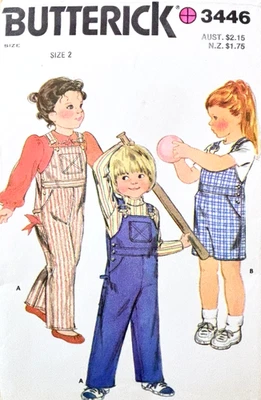 Vintage 1970s Butterick Pattern 3446 - Toddlers Size 2 Overalls Dungarees UNCUT - image 1 of 2