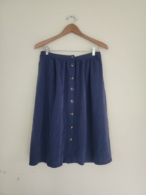  s.Oliver Blue Button Front Midi Skirt  4-6 Sustainable Viscose Pleated Casual 