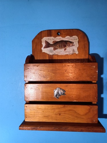 Vintage wood Letter Holder fish theme , Cabin Lake House Decor, Bass - Picture 10 of 15